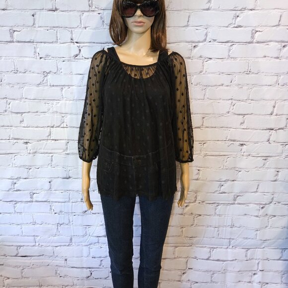ANNE TAYLOR LOFT, 3/4 polka dot sheer black blouse - Picture 2 of 10